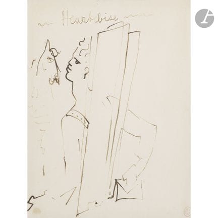 Jean COCTEAU (1889-1963)
Heurtebize
Encre brune.
T