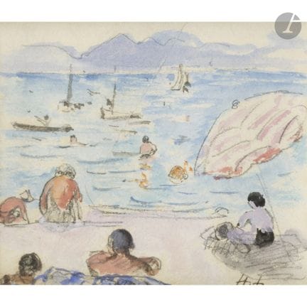 Henri LEBASQUE (1865-1937)
Scène de plage
Gouache 