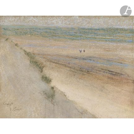 Émile CLAUS (1849-1924)
Plage à Coxyde
Pastel.
Sig