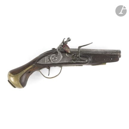 Pistola a pietra focaia da viaggio.
Canna rotonda,