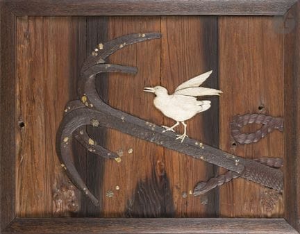 Large panel made of wood, lacquered wood, and ivor