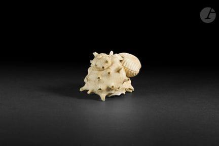 Ivory okimono depicting a group of seashells, Japa