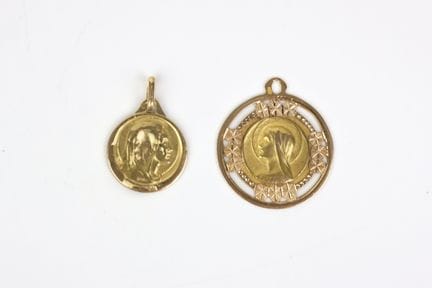 Zwei religiöse Medaillen aus Gelbgold (750) mit de