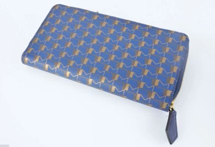 Moynat, portefeuille en toile enduite bleu, bronze