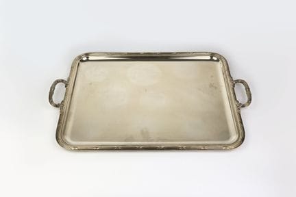 Christofle, Louis XVI-style tray with two silver p