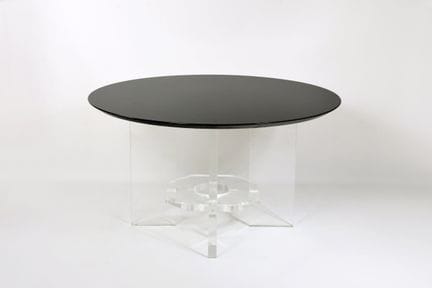 Tavolo da pranzo rotondo, piano in granito nero, b