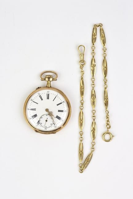 Taschenuhr aus Gelbgold (750), doppeltes Goldgehäu