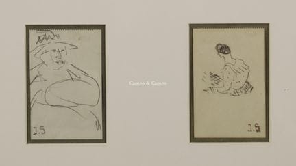 朱尔斯·施马尔齐高 1882-1917  -  一幅画框内含两幅素描  纸本素描。Dessin su