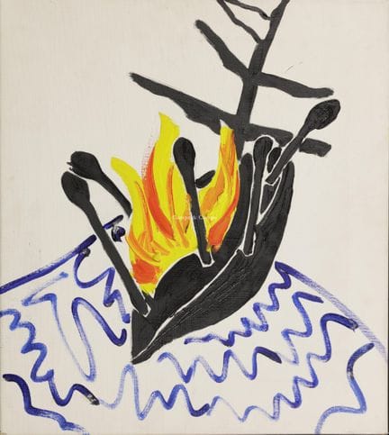 TORDOIR NARCISSE 1954  -  Barco en llamas  Óleo so