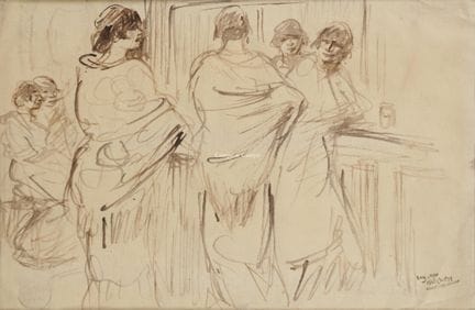 范·米赫姆·欧仁 1875-1930  -  舞厅中的女性  纸本墨笔画。 纸本水墨画   工作室印