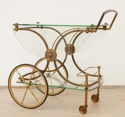 -  Art deco serveerwagen van glas en messing, Mais