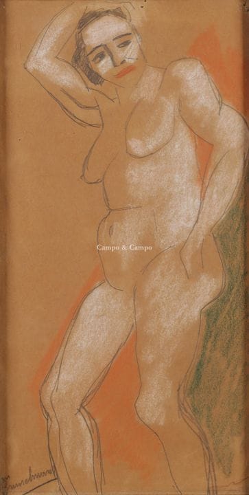 布鲁塞尔曼斯·让 1884-1953  -  女性裸体  纸本综合技法。Technique mixt