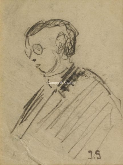 朱尔斯·施马尔齐高格 1882-1917  -  戴眼镜的年轻男子。  炭笔画。纸本炭笔画  画室印