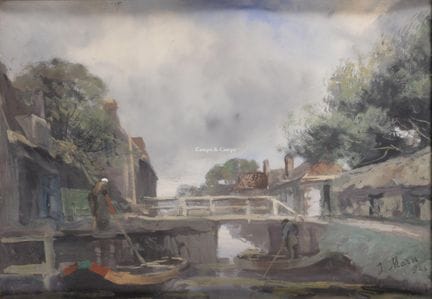 MARIS JAKOB 1837-1899  -  L'écluse  Aquarel op pap