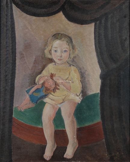 埃德加·蒂特加特 1879-1957  -  《抱着洋娃娃的孩子》  布面油画。 布面油画  署名 