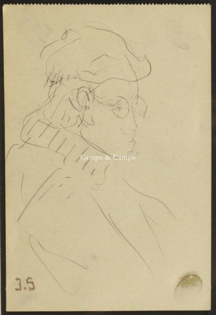 朱尔斯·施马尔齐高格 1882-1917  -  戴眼镜的男子。  纸本素描。Dessin sur 
