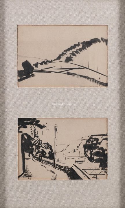 耶斯珀斯·弗洛里斯 1889-1965  -  两幅风景画合装  纸本水墨画。Dessin à l'