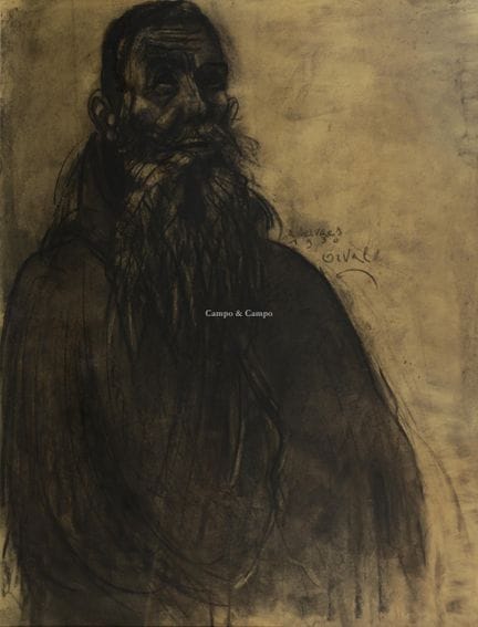 阿尔伯特·塞尔瓦斯 1883-1966  -  留胡子的男子  炭笔画。纸本炭笔画  签名：Sig.