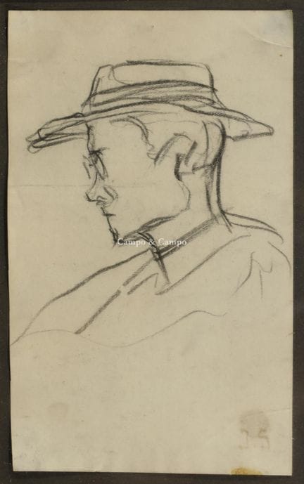 朱尔斯·施马尔齐高格 1882-1917  -  侧面肖像中的男孩  纸本素描。 纸本素描  工作室