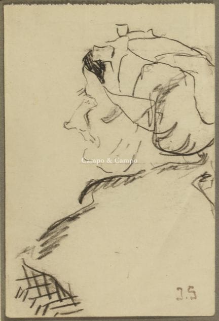 朱尔斯·施马尔齐高格 1882-1917  -  身着荷兰传统服饰的女子  炭笔画。纸本炭笔画  画