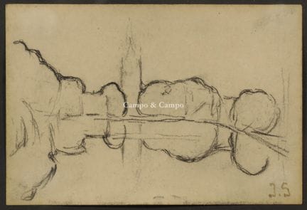 朱尔斯·施马尔齐高格 1882-1917  -  布鲁日风景  炭笔画。纸本炭笔画  画室印章。 工