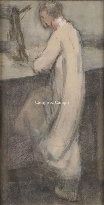 里克·沃特斯（Rik Wouters） 1882-1916  -  《虔诚》  纸本水彩画。 纸本水