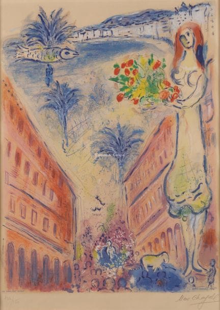 马克·夏加尔 1887-1985  -  《尼斯的胜利大道》  石版画。  签名。编号 136/15