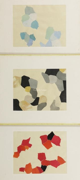 范·马勒·马塞尔 1931-2009  -  一套三幅具有细胞状构图的拼贴画  纸上综合材料。Tec