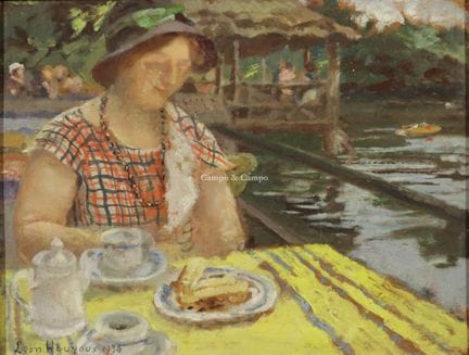 HOUYOUX LEON 1856-1940  -  «La merienda junto al e