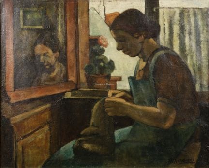 VERSCHAEREN BARTH 1888-1946  -  Costurera  Óleo so