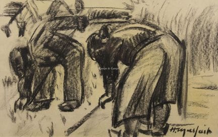 马尔法伊·休伯特 1898-1971  -  《田野工作者》  炭笔画。纸本炭笔画  签名。  45