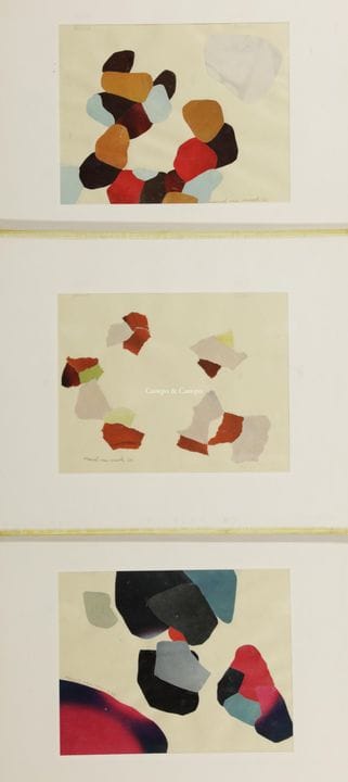 范·马勒·马塞尔 1931-2009  -  一套三幅具有细胞状构图的拼贴画  纸上综合材料。Tec