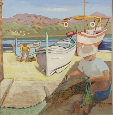 COZENS MAYA 1920-1970  -  Bateaux amarrés  Olie op