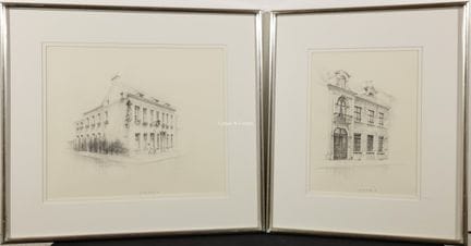 范·格里肯·杰夫 1950  -  安特卫普的建筑立面  2幅纸本素描。纸本素描  签名。1993年