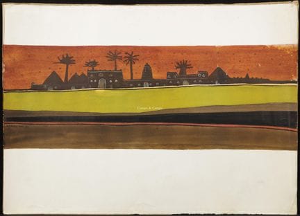 SOW AMADOU 1951-2015  -  Vista del pueblo  Gouache