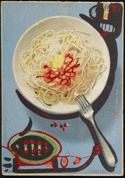 萨巴泰利·安东尼奥 1922-2002  -  《意大利面》  加高海报  背面有签名  47 x 