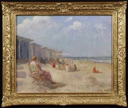 VAN HAEGHT   -  Un día soleado en la playa  Óleo s