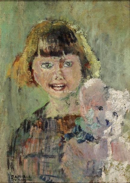 DUBOIS RAPHAEL 1888-1960  -  Fille et son ours en 