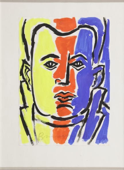 BRUNEAU 1957-2025  -  Portrait  Aquarel op papier.