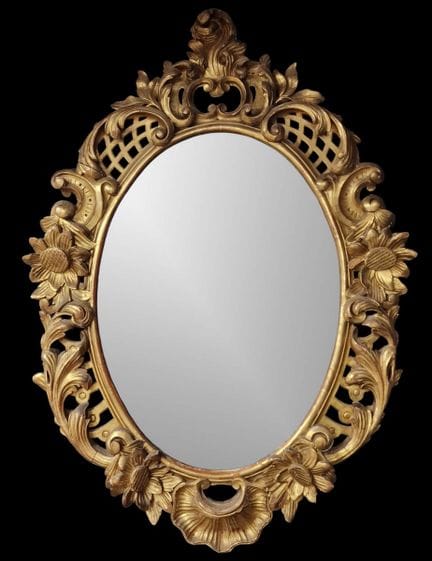 GRANDE SPECCHIO A MEDAGLIONE OVALE dell’epoca di N