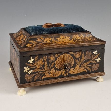 SMALL SEWING BOX in ebony, light wood, and ivory m