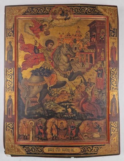 ICONA di San Giorgio che sconfigge il drago, con s