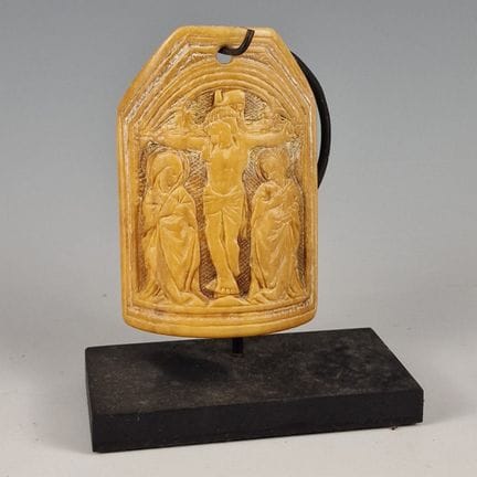 Carved ivory "Kiss of Peace" depicting the Crucifi
