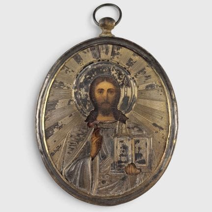 ICONA OVALE DEL CRISTO PANTOCRATORE, con cornice i