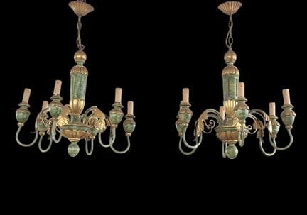 COPPIA DI LAMPADARI ELETTRICI A SEI LUCI in stile 