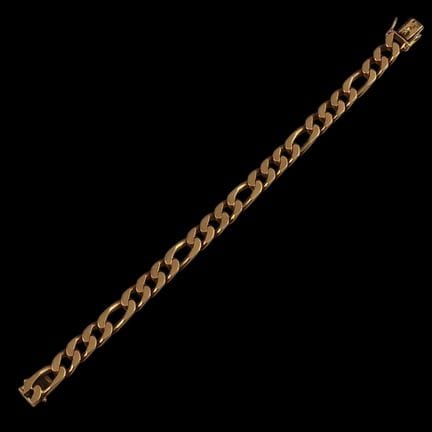20世纪古董柔性丝带式手链，750千分之一玫瑰金，配宽版菲加罗链节
重 35 克
长 19 厘米