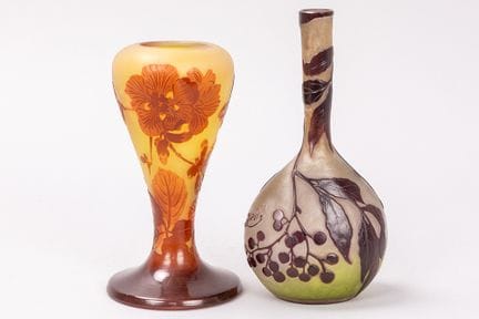 deux vases signés Gallé en verre camée gravé à l'a