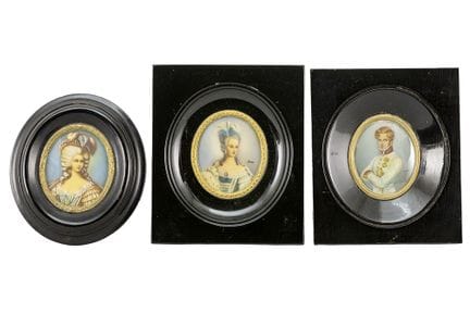 drei Miniaturen, zwei Frauenporträts und ein Männe