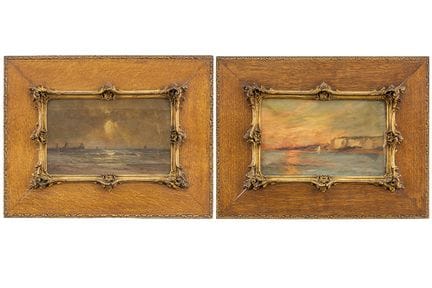Paire de peintures à l'huile sur toile belges - ve