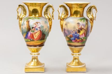 pair of antique Empire style vases in partly gilde